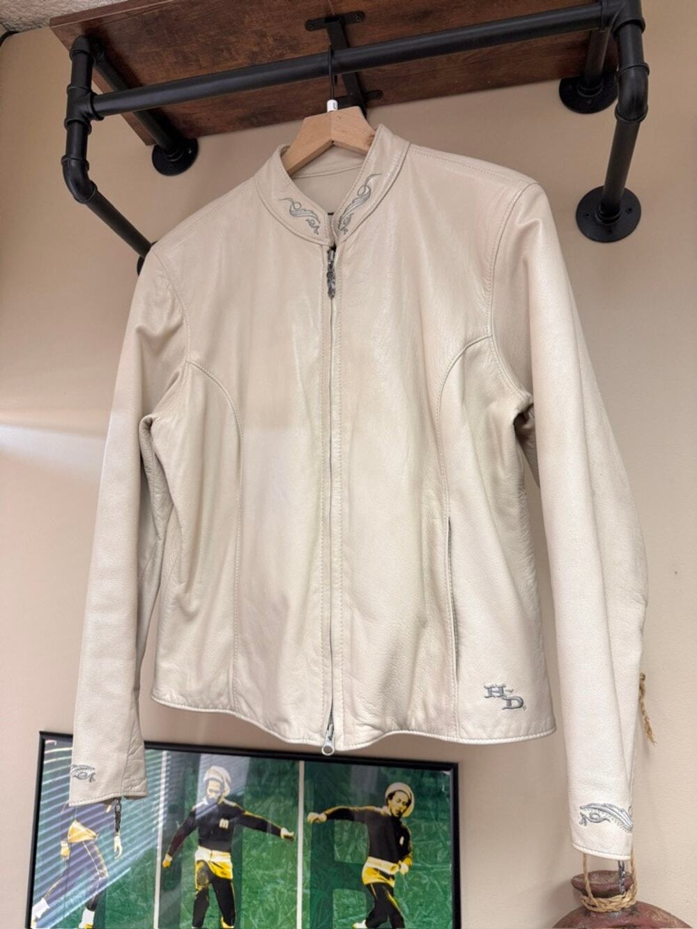 Women's 2003 Harley Davidson Y2K Vintage Cream Tribal Paisley Leather Jacket